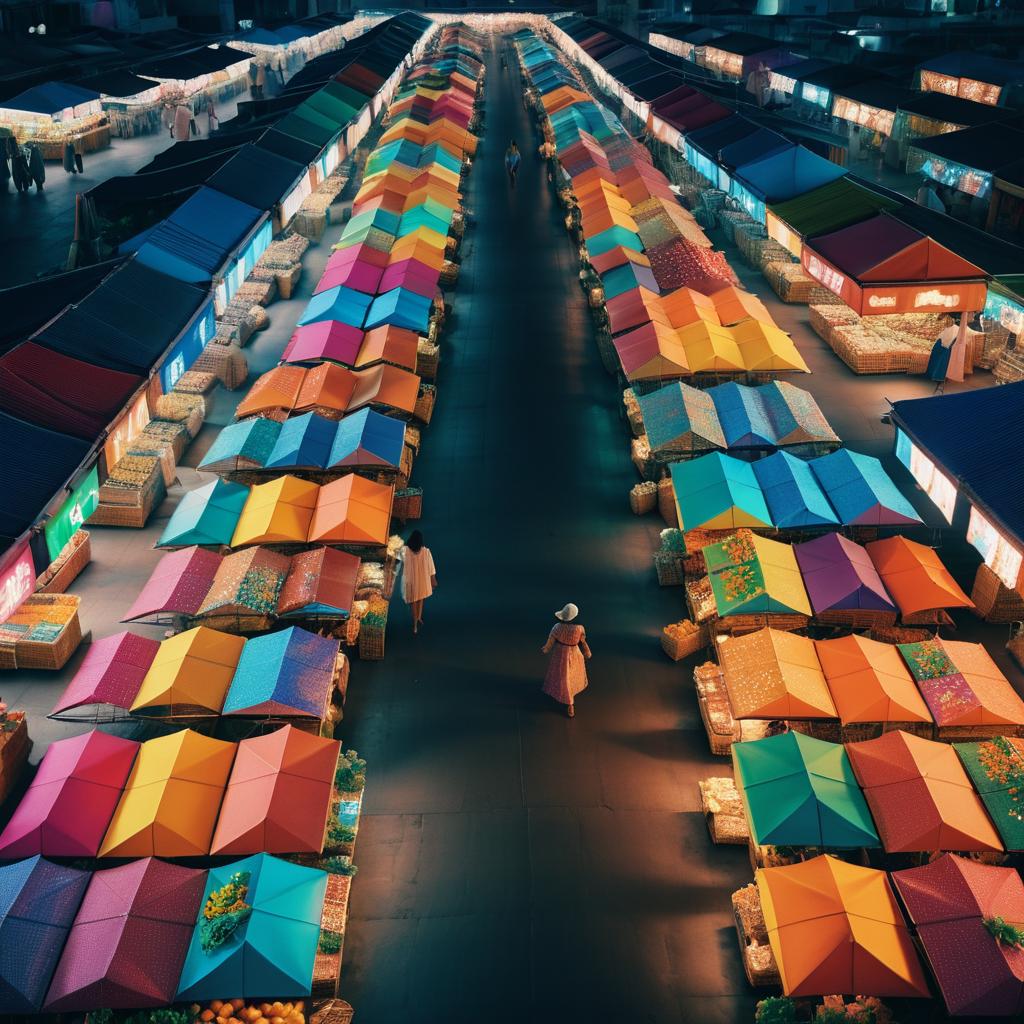 Cinematic Aerial Shot of Colorful Market