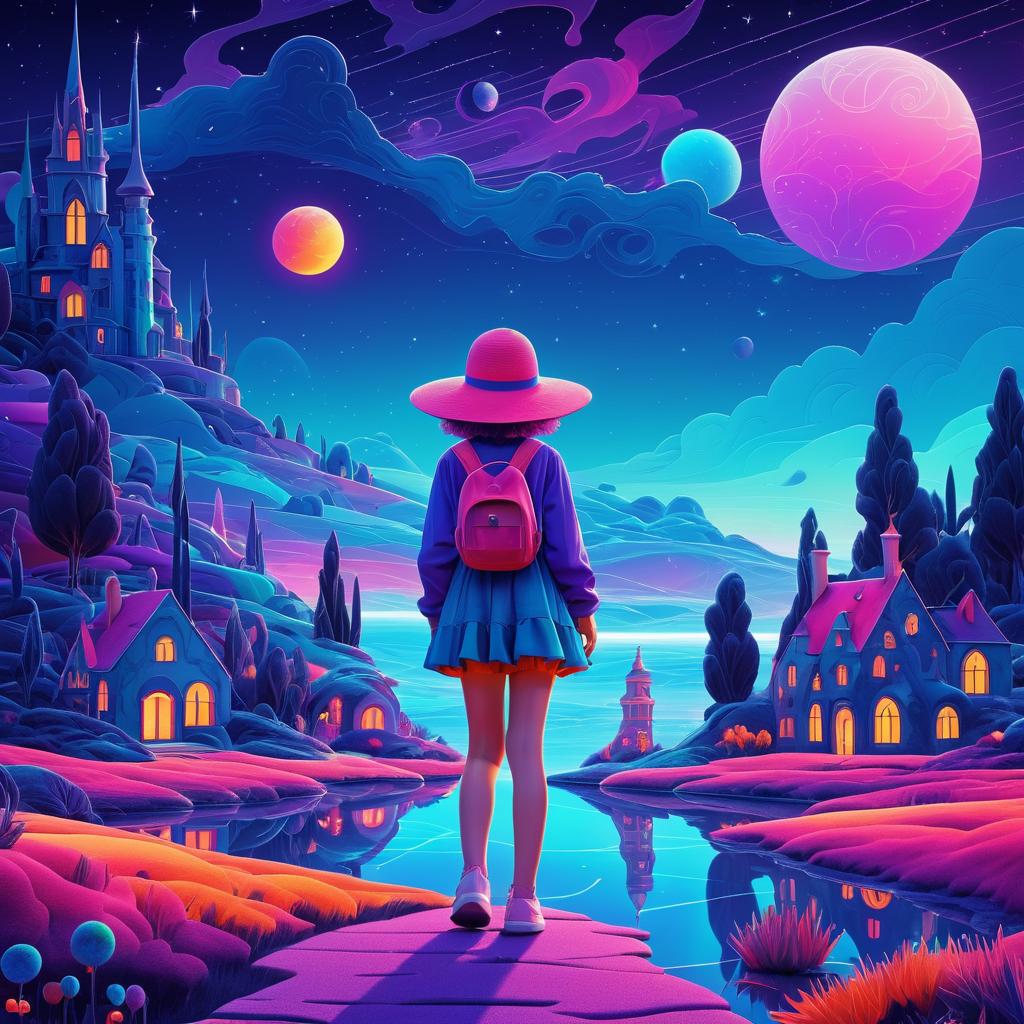 Vibrant Cosmic Horror with Cute Witch