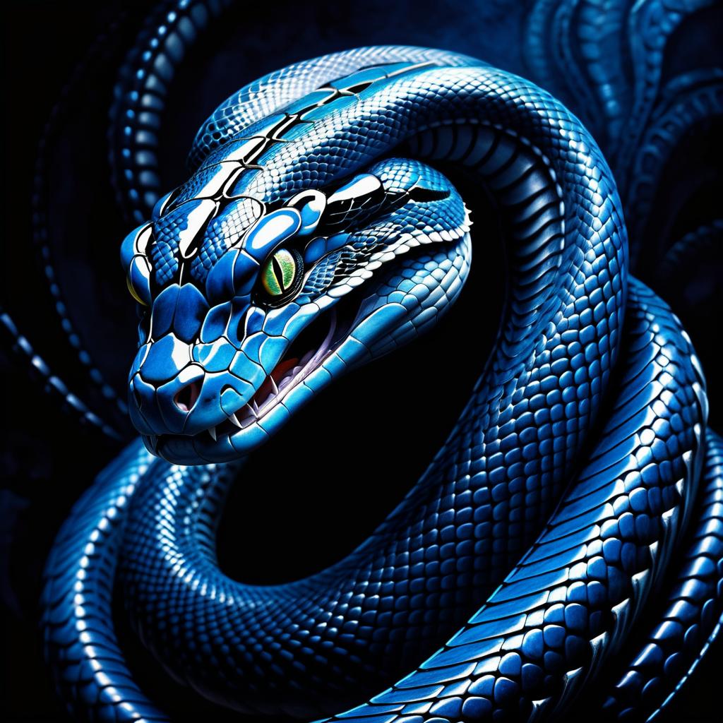 Gothic Midnight Blue Snake Portrait