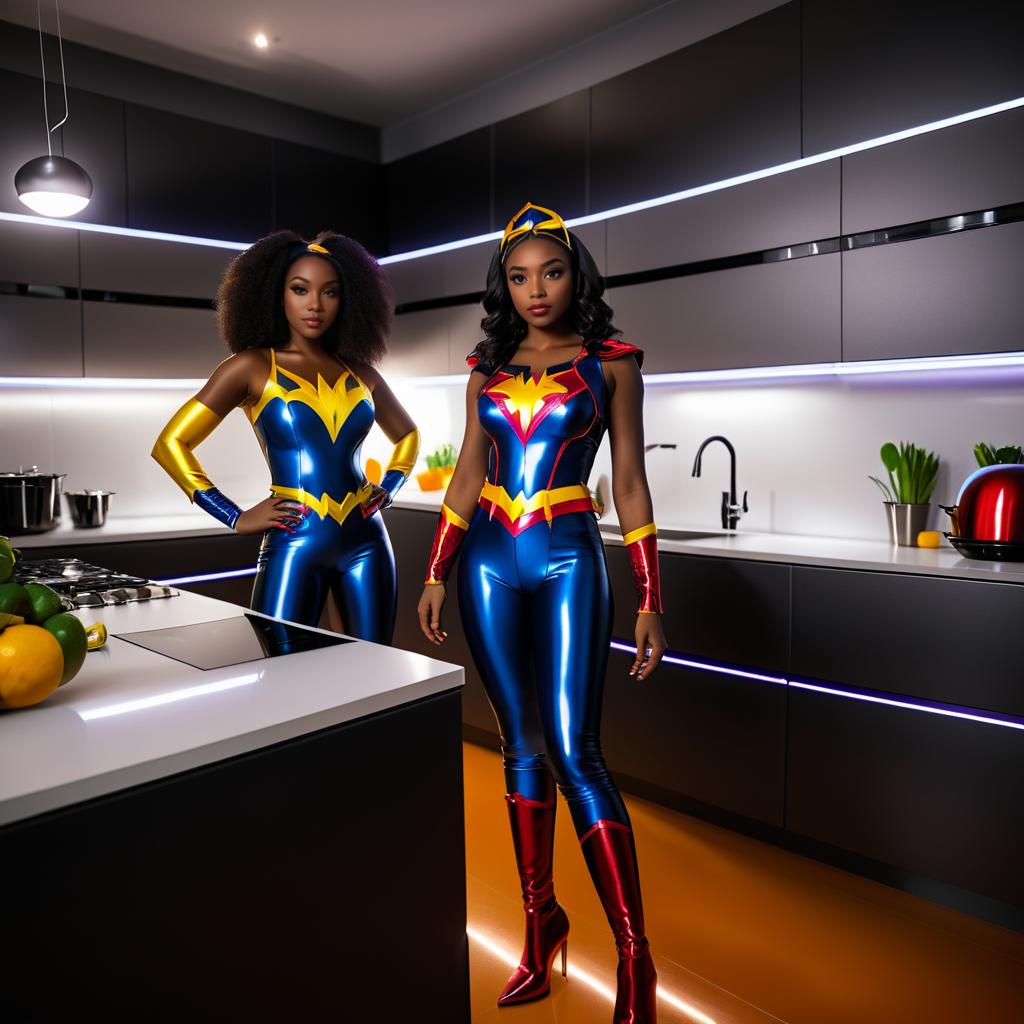 Superhero Friends in a Modern Kitchen