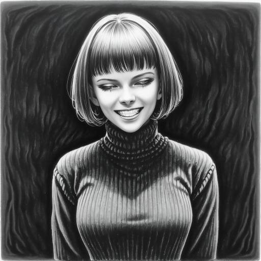 Smiling Woman in Black Turtleneck Sweater