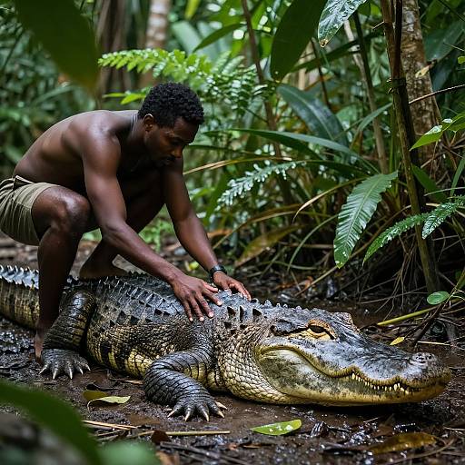 Serene Interaction with Giant Alligator