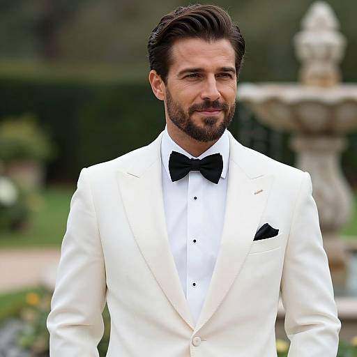 Handsome Man in White Tuxedo Outdoors