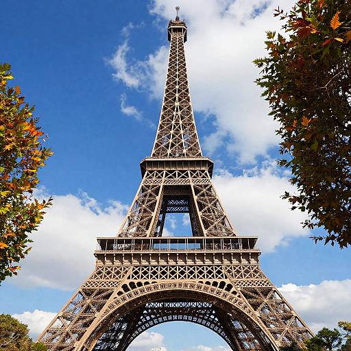 Low Angle Eiffel Tower with Autumn Foliage