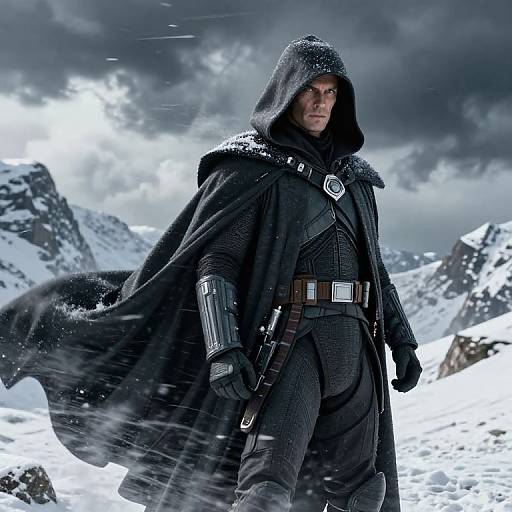 Hooded Star Wars Figure on Snowy Pass