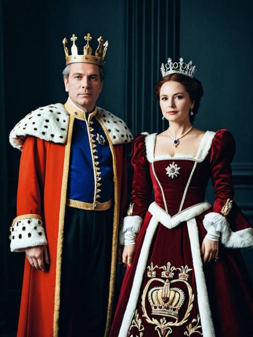 Couple in King and Queen Regal Costumes