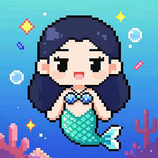 Chibi Pixel Art Mermaid Singer