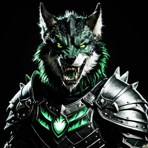 Fierce Dragon-Wolf Warrior in Glowing Armor