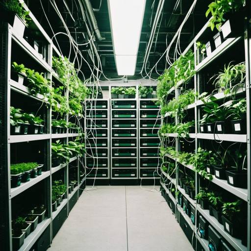 Hydroponic Server Room with Green Plants