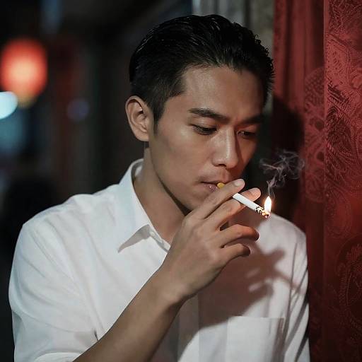 Cigarette and Curtain: An Intense Portrait