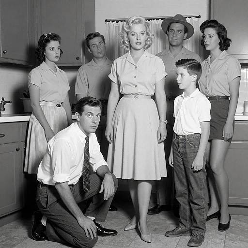 Vintage 1950s Kitchen Gathering in Monochrome