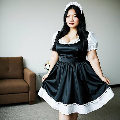 Plus Size Asian Woman in Maid Dress
