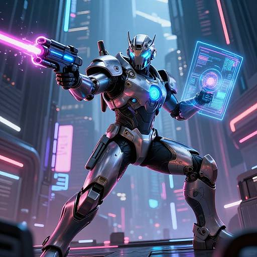 Futuristic Cyberpunk Warrior in Neon City