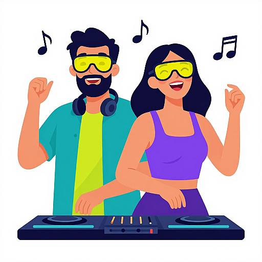 Vibrant Pop Art DJs Singing Joyfully