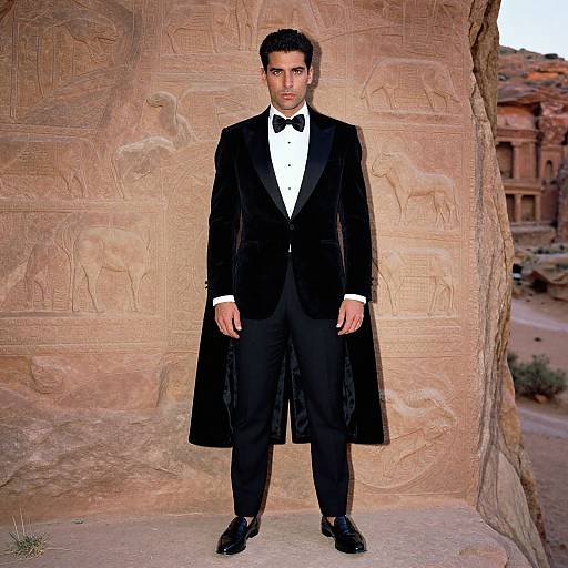 Sophisticated Gentleman Amid Desert Cliffs