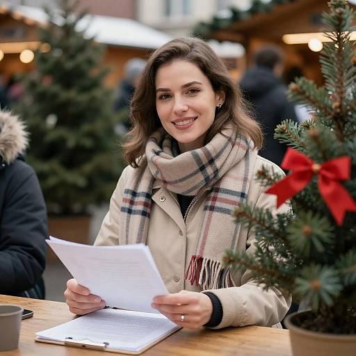 Smiling Woman at Outdoor Christmas Market