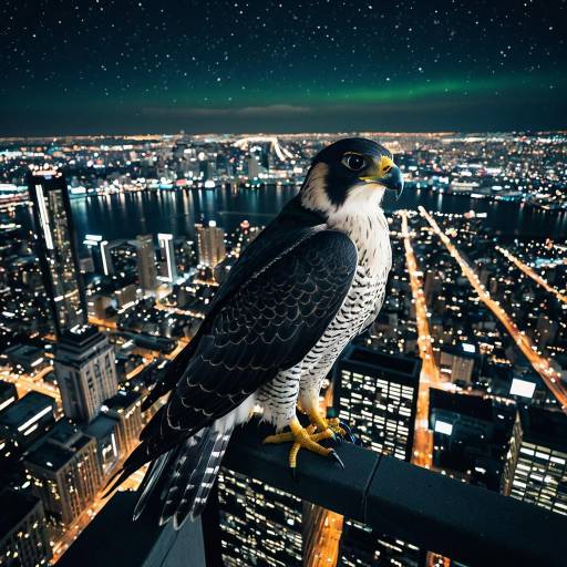 Peregrine Falcon Over Nighttime Metropolis