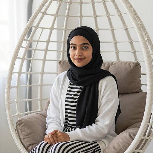 Young Woman in Hijab Sitting in Chair