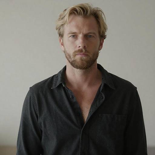 Blonde Man in Open Black Shirt