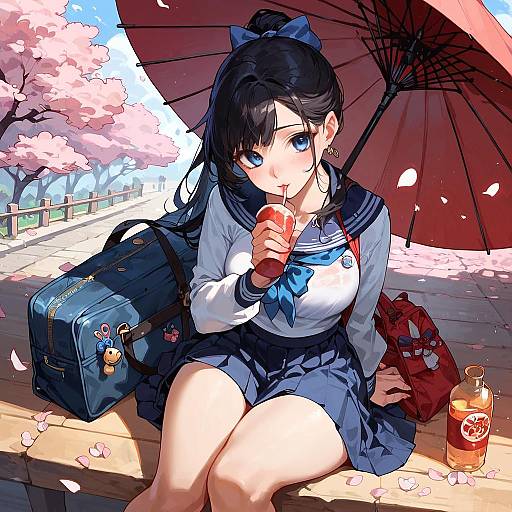 Serafuku Schoolgirl Under Cherry Blossoms