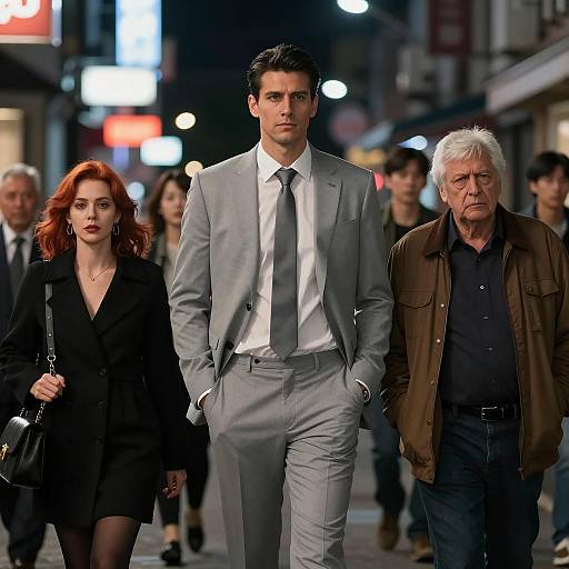 Elegant Night Street Scene with Diverse Figures