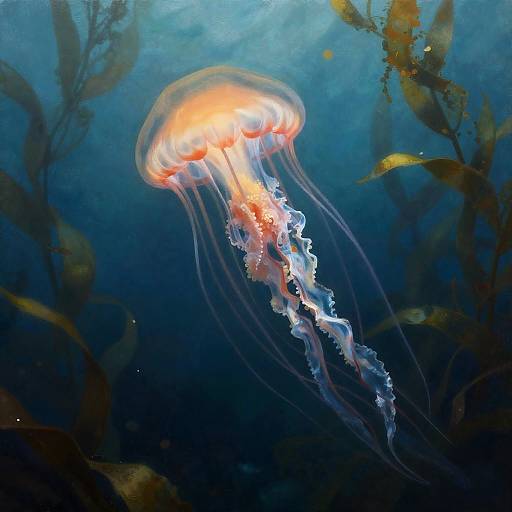 Graceful Jellyfish in Underwater Kelp Forest
