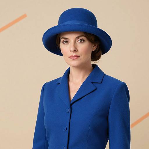 Elegant Woman in Blue Hat and Jacket