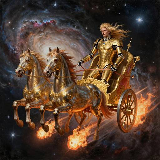 Cyborg Phaethon in Golden Chariot Across Galaxy