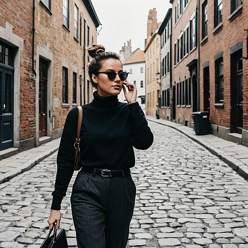 Urban Street Style Woman in Black Turtleneck