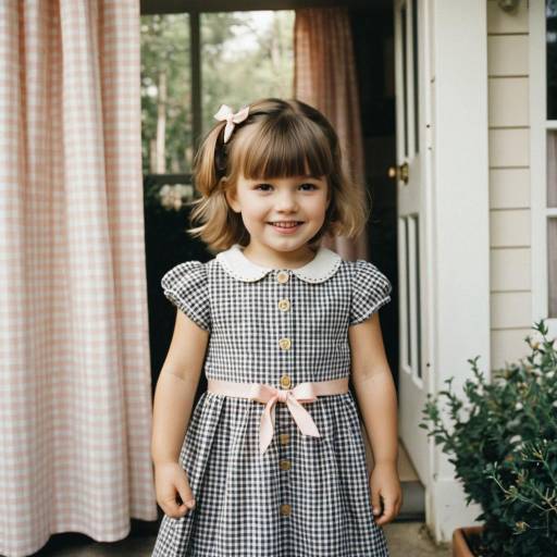 Toddler Girl in Gingham Dress Outside Nursery