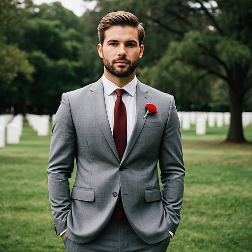 Man in Formal Suit at Cemetery