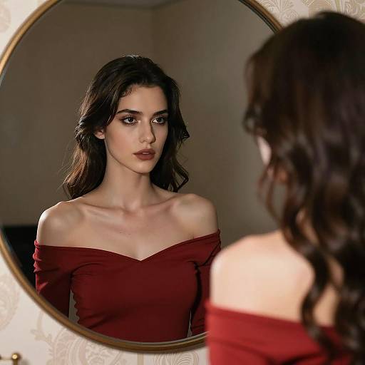 Contemplative Woman Reflected in Mirror