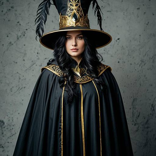 Woman in Black and Gold Fantasy Caster Costume