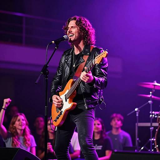 Electrifying Male Guitarist in Purple Lights