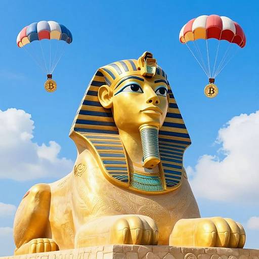 Cartoon Pharaoh Sphinx with Bitcoin Airdrop
