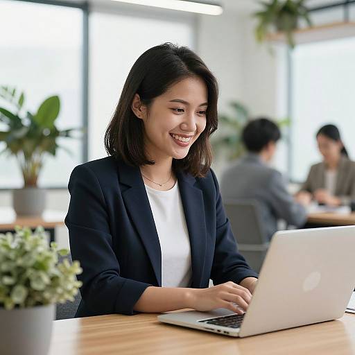 Smiling Professional Woman at Laptop