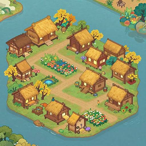 Serene Fantasy Village Pixel Tilemap