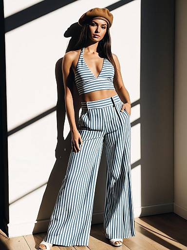 Chic Parisian Woman in Striped Two-Piece