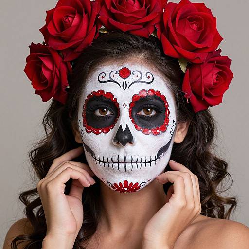 Vibrant Sugar Skull Makeup with Roses
