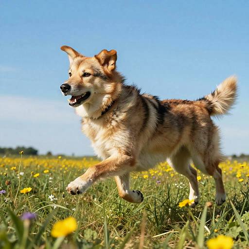 Shepweiler Running Through Wildflowers