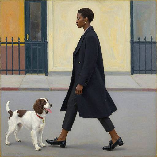 Elegant Black Woman Walking Spaniel Dog