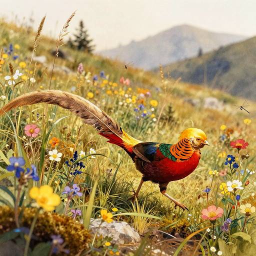 Golden Pheasant in Alpine Meadow