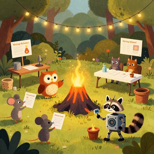 Woodland Science Fair in Sunlit Garden