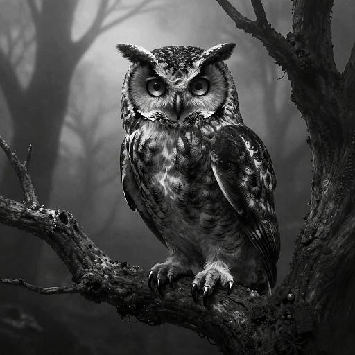 Sinister Owl on Gnarled Tree