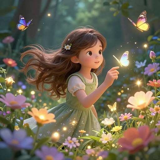 Young Girl Exploring Magical Garden
