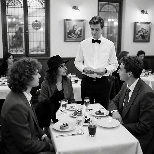 Elegant Dining Scene in Black and White