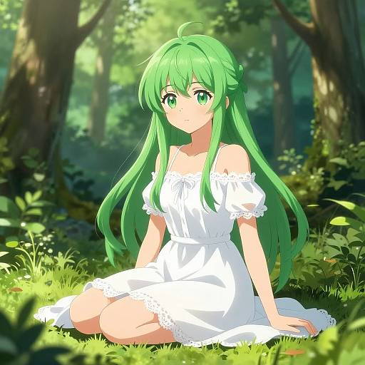 Anime Girl in Sunlit Forest