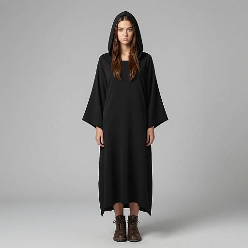 Young Woman in Black Hooded Dress
