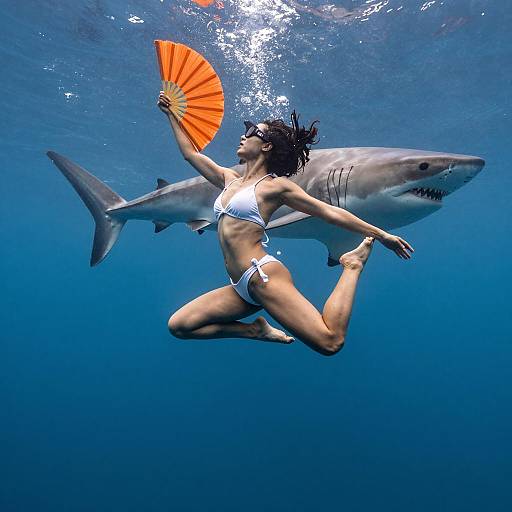 Dynamic Beach Scene with Shark Encounter
