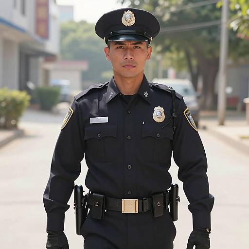 Serious Male Police Officer Outdoors